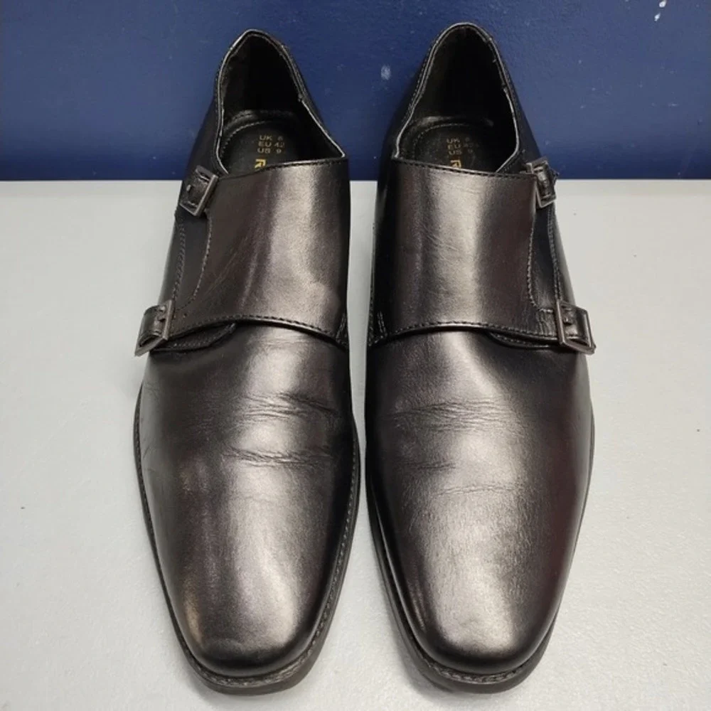 RedTape Oxford Dress‎ Shoes Mens US 9 Black Leather Twin Monk Strap Cuban Heel
